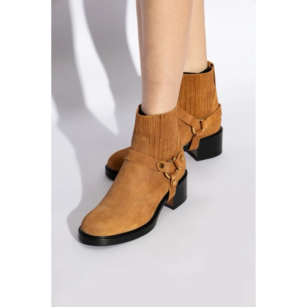 Chloe Camel Suede Ankle Moto Boots 8